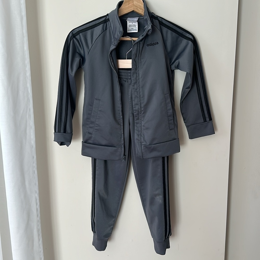 adidas Kids Charcoal Gray and Black Track Jacket & Pants Set